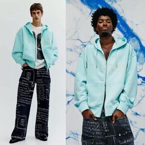 WHO DECIDES WAR X BASQUIAT X H&M Embroidered‎ Art Graphic Oversized Zip Hoodie M